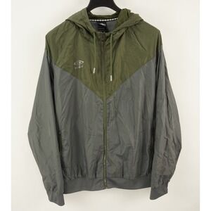 UMBRO Full Zip Windbreaker Track Jacket Mens 2XL Gray Green Rip Stop‎ Hooded